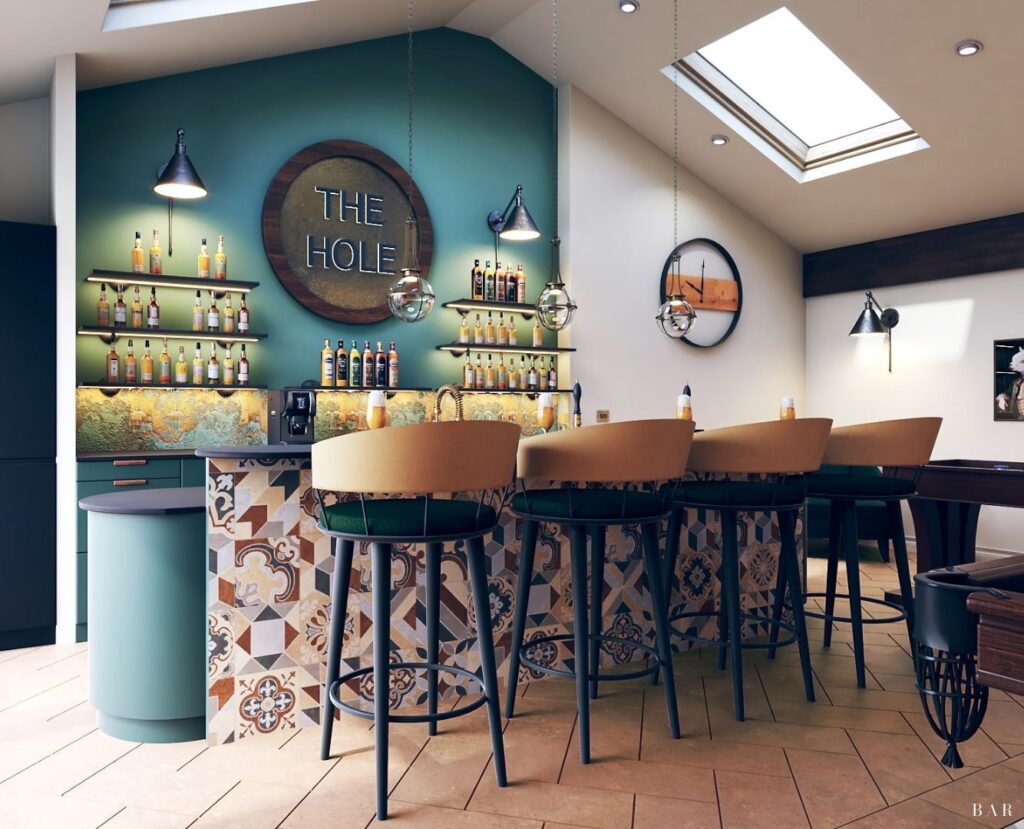 Bar area of a barn conversion in Norfolk