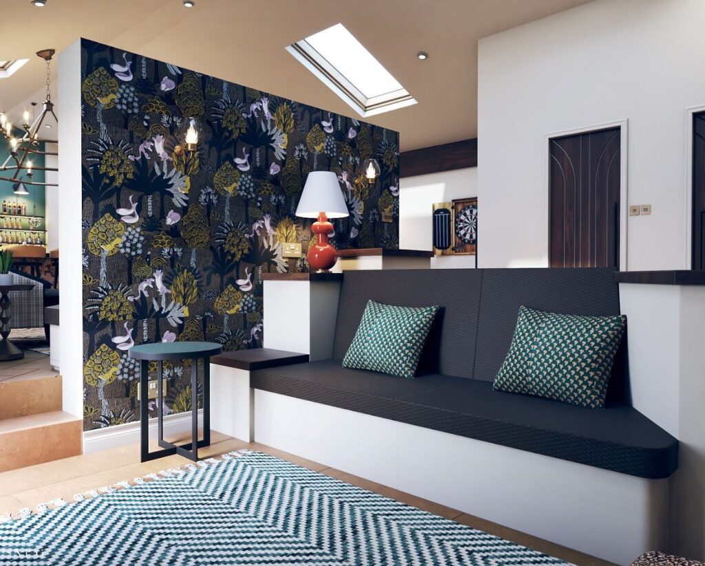 Seating area design in the barn conversion