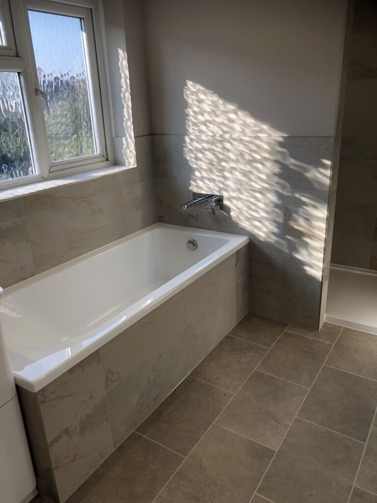 Finished bathroom renovation renovation in East Bergholt with the bath in view
